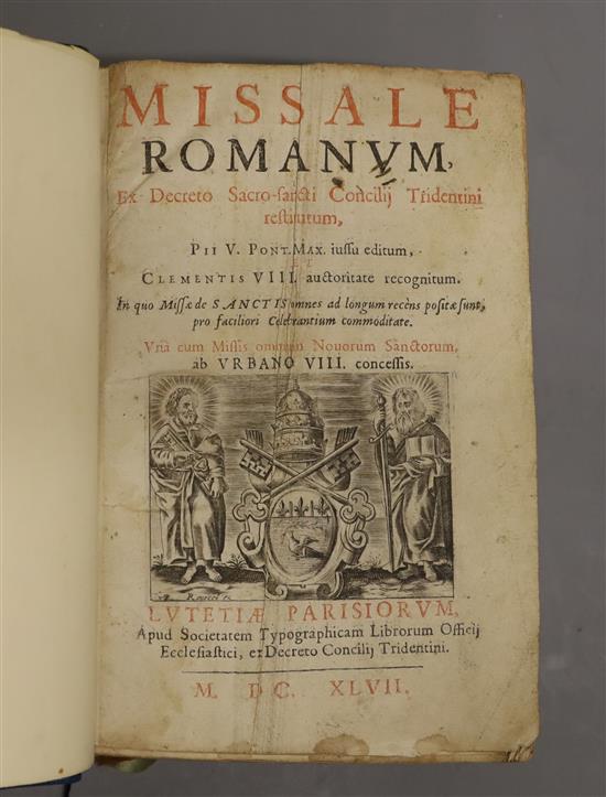 Theology, three 17th century volumes, including Missale Romanum Ex Decreto Sacrosancti,